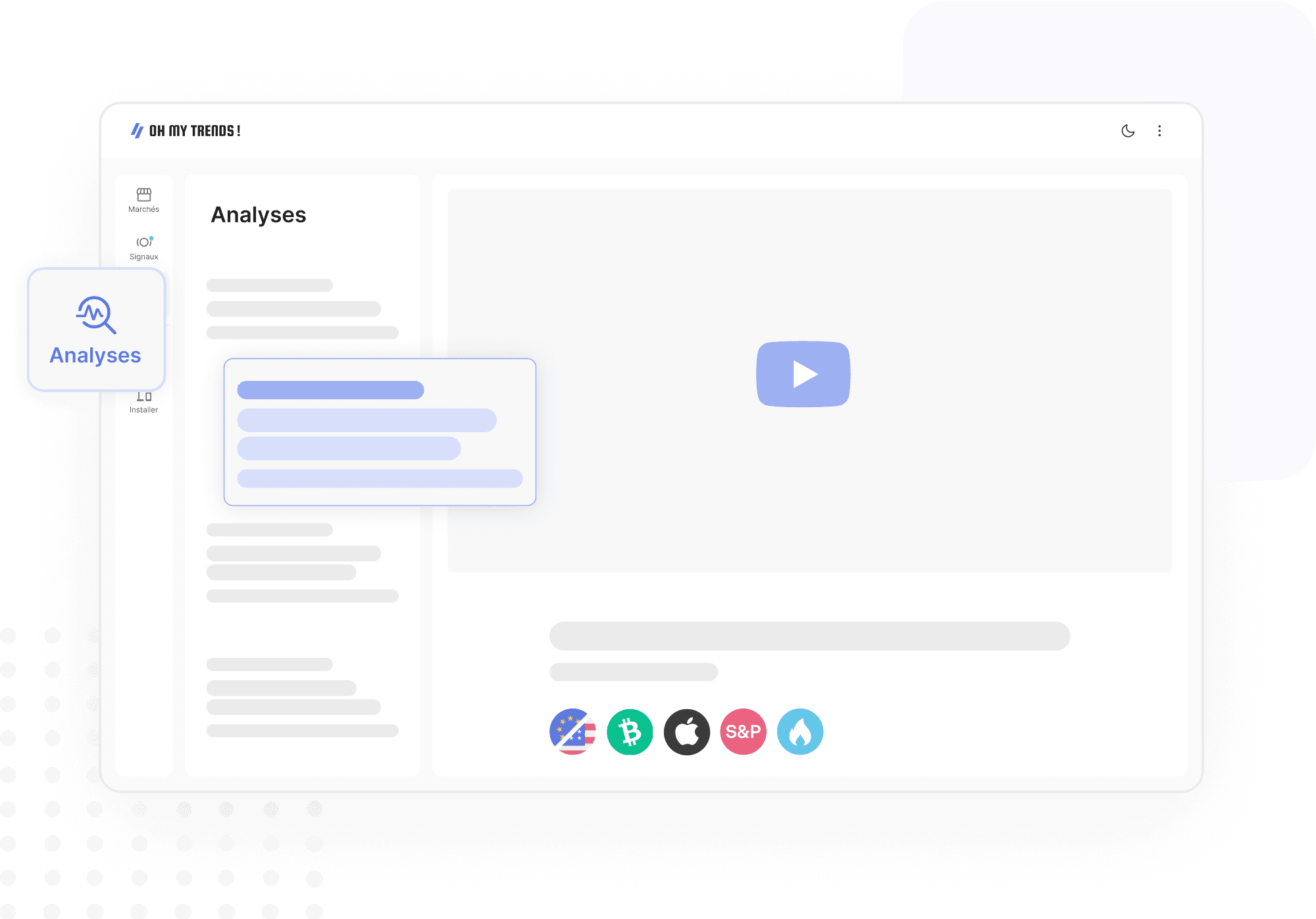 Illustration représentant des analyses de trading et des articles éducatifs